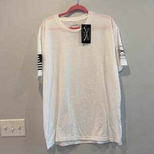 Grunt Style White Tee with Black Sleeve Design